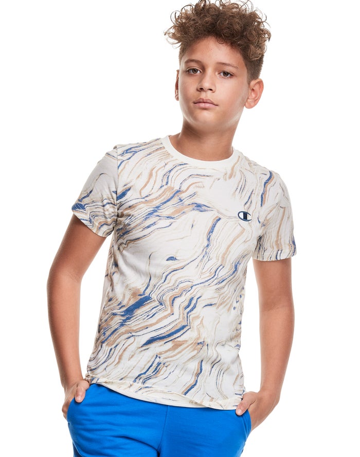 Champion Marble Dye Print T-Shirt Jongens - Wit/Blauw - Belgie 8423AUCPD